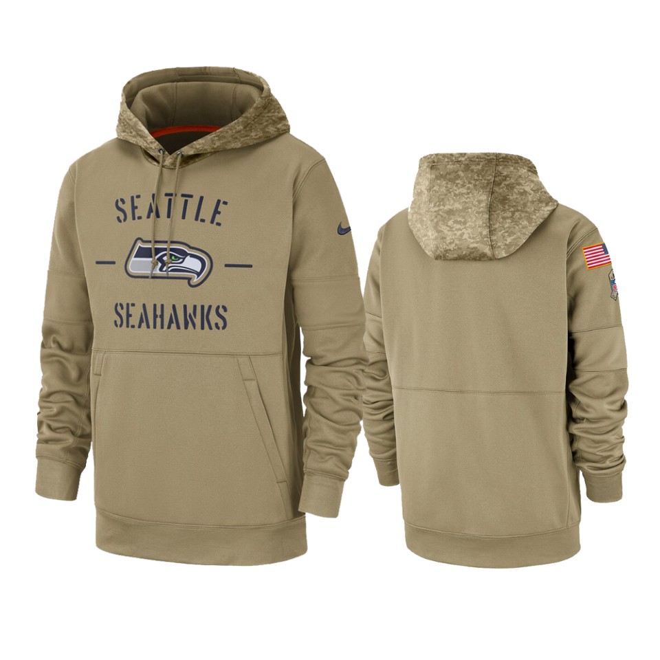 Men's Seattle Seahawks Tan 2019 Salute to Service Sideline Therma Pullover Hoodie